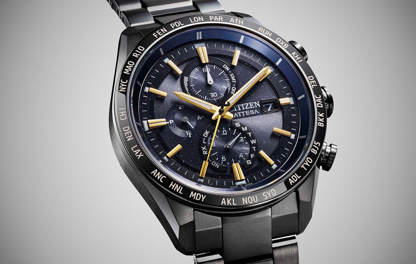 Image of ATTESA JAXA watch model AT8289-67E showing detail of the watch face