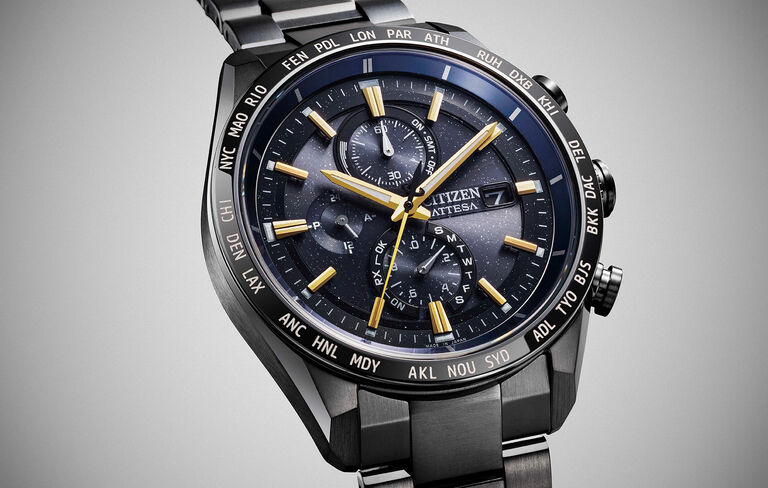 Image of ATTESA JAXA watch model AT8289-67E showing detail of the watch face